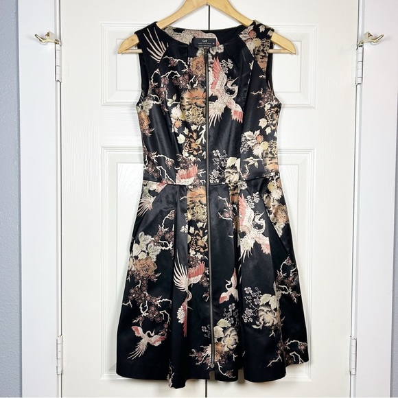 CUE Australia Black Pink Crane Dress 6 Whimsigoth Asian Witchy - Picture 1 of 10